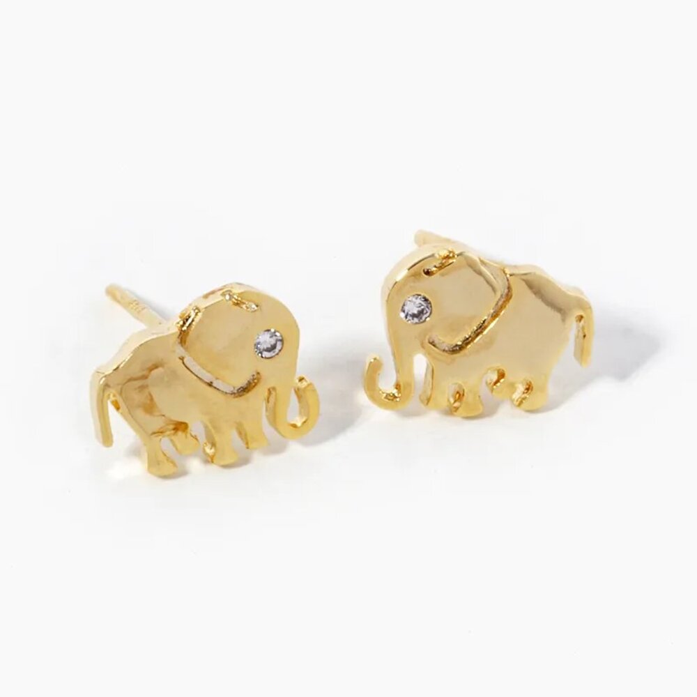 18K GOLD DIPPPED CZ ELEPHANT 8MM STUD EARRINGS